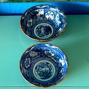 2 Vintage Japanese Arita Ware Blue White Plate Porcelain Serving Bowls